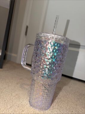 Iridescent Textured Acrylic Travel 30oz Tumbler with Handle and Straw